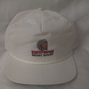 Vintage Red Man Moist Snuff Tobacco White Snapback Hat Truckers Cap Made In USA